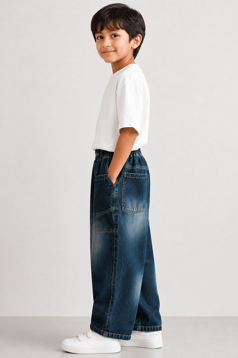 Kids Wide-Leg Cargo Jeans Pants - Suviara Little