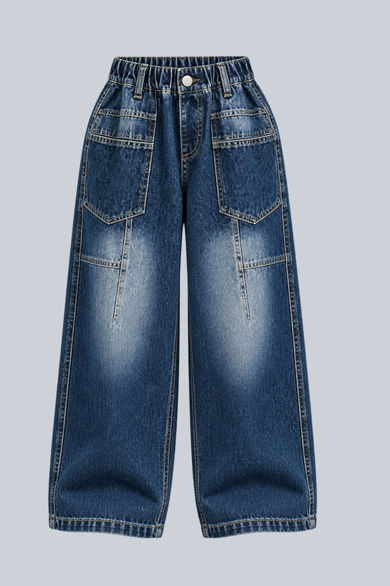 Kids Wide-Leg Cargo Jeans Pants - Suviara Little