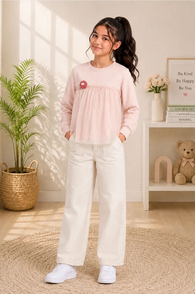 Girl's Tulle Sweatshirt Butterfly Embroidered Dress With Detail And Buckle - Suviara Little