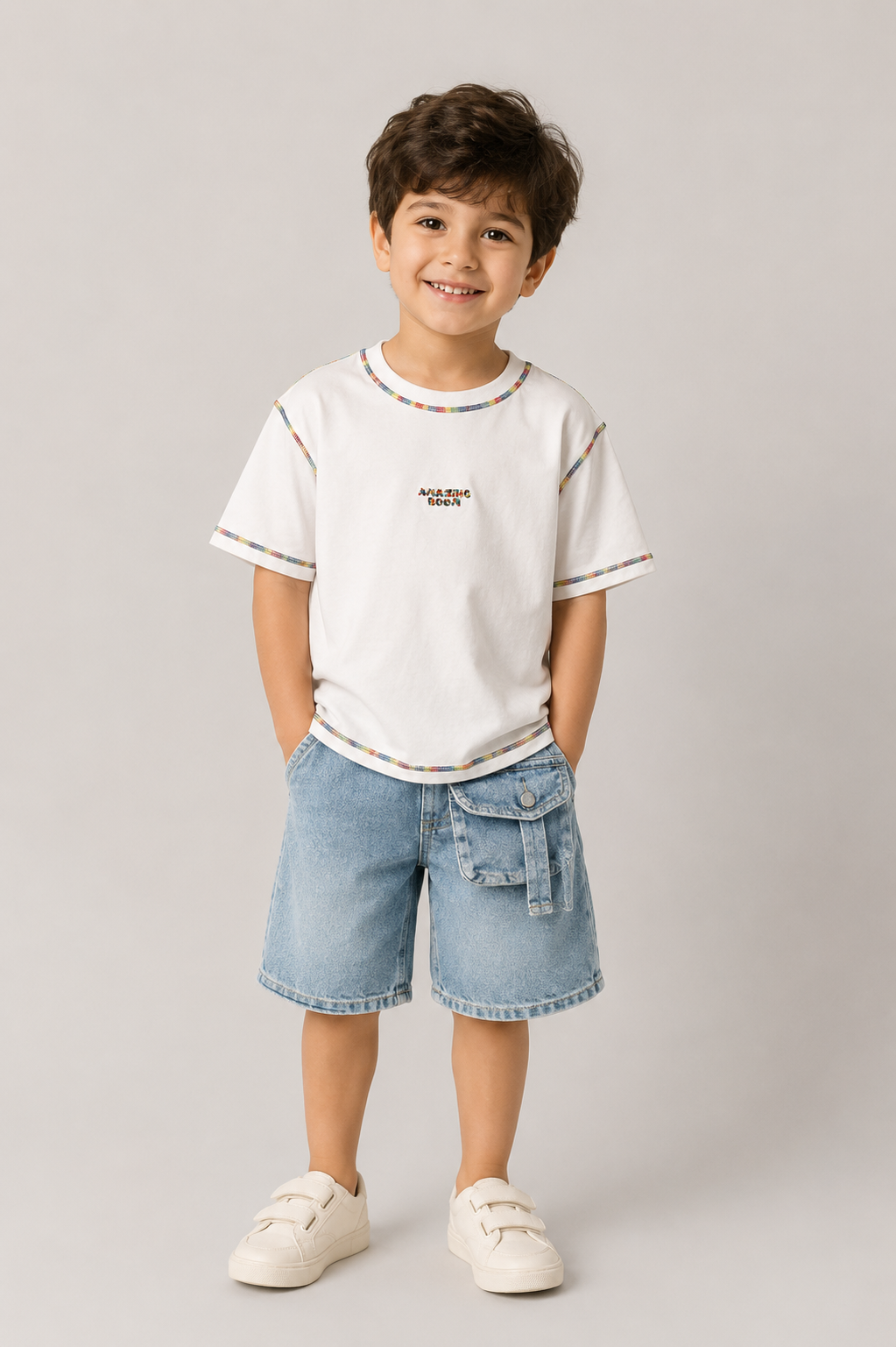 Amazing Boom Round Neck Short Sleeve Casual T-Shirt White
