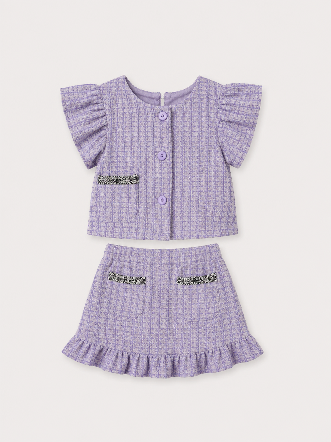 Girl's Purple 2 Piece Tweed Jacket and Skirt Set