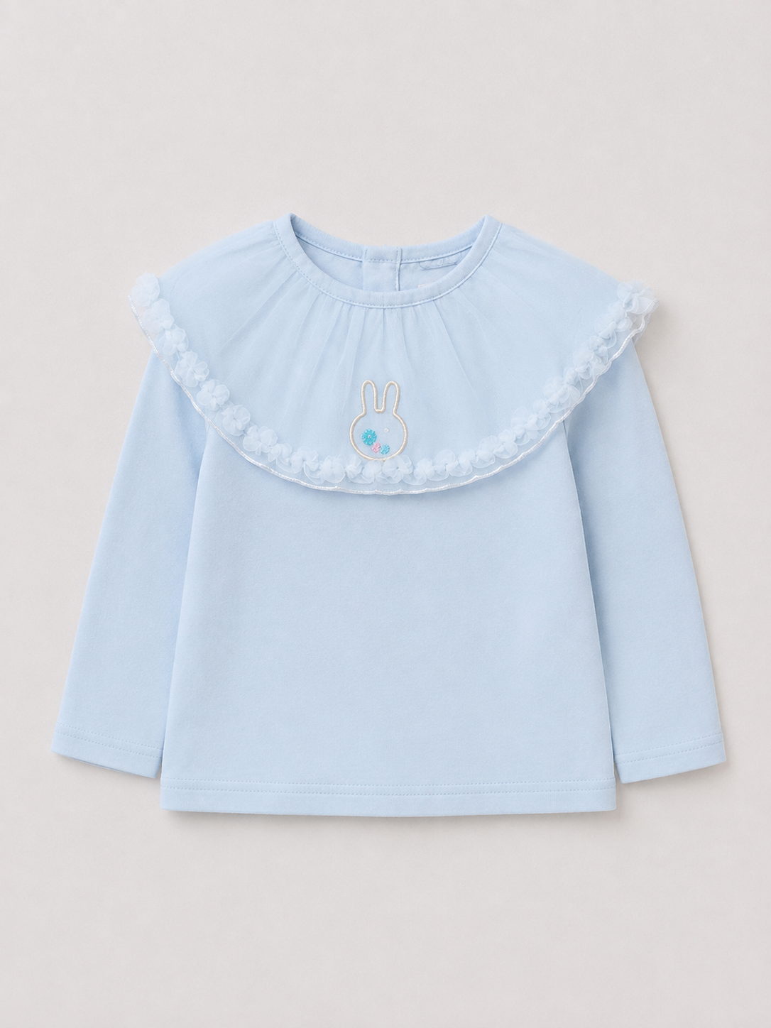 Long-sleeved Ruffled Peter Pan Collar Embroidered Bunny T-Shirt