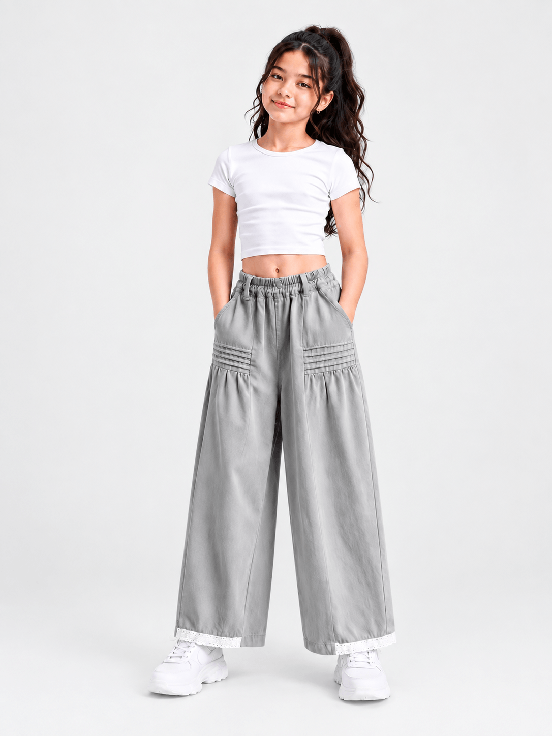 Stylish Kids Elastic High Waisted Palazzo Linen Pants - Suviara Little