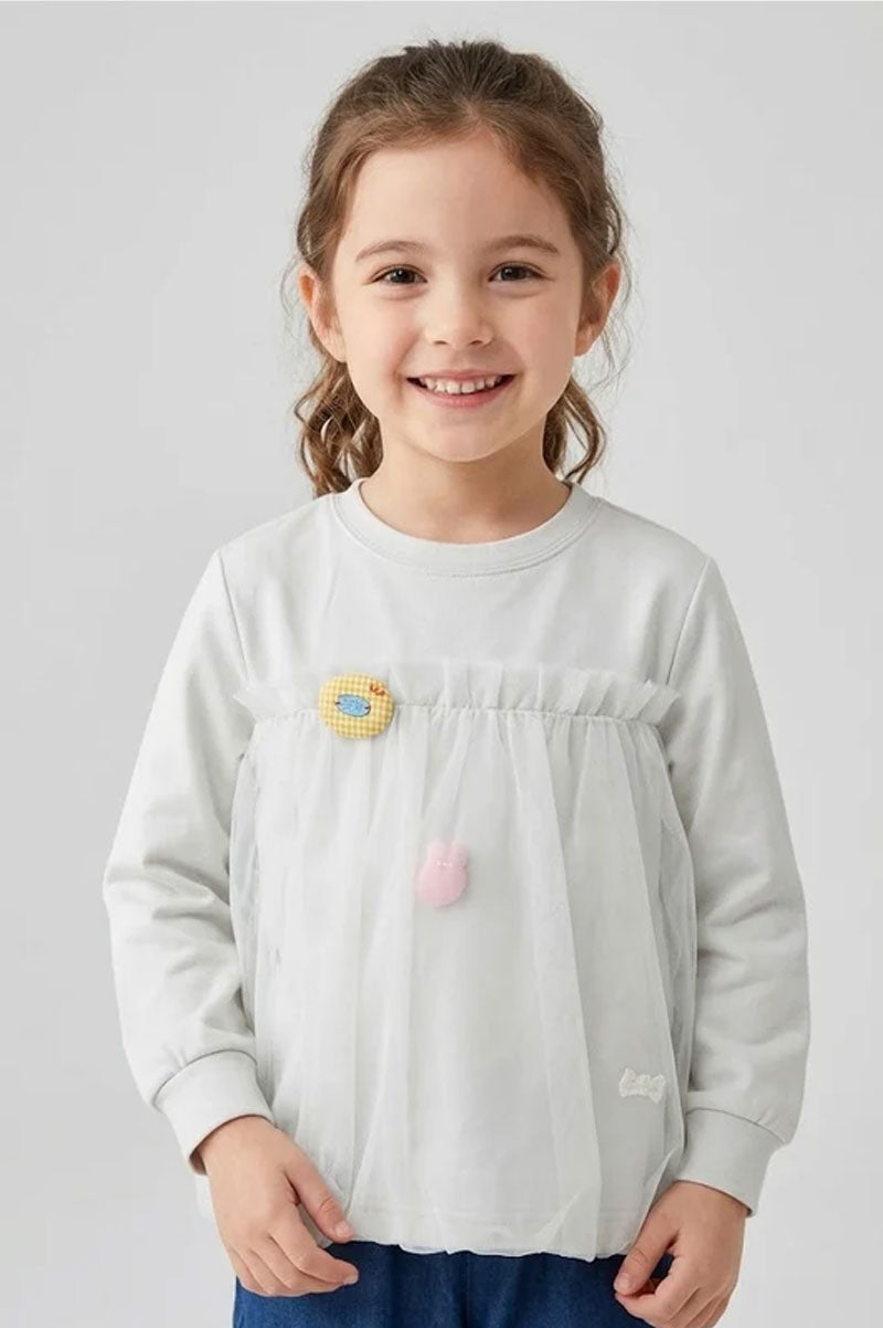 Girl's Tulle Sweatshirt Tiny Bow - Suviara Little