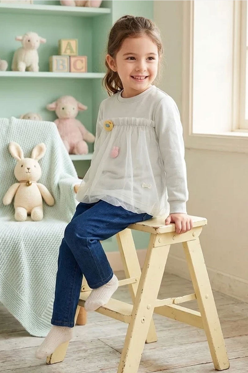 Girl's Tulle Sweatshirt Tiny Bow - Suviara Little