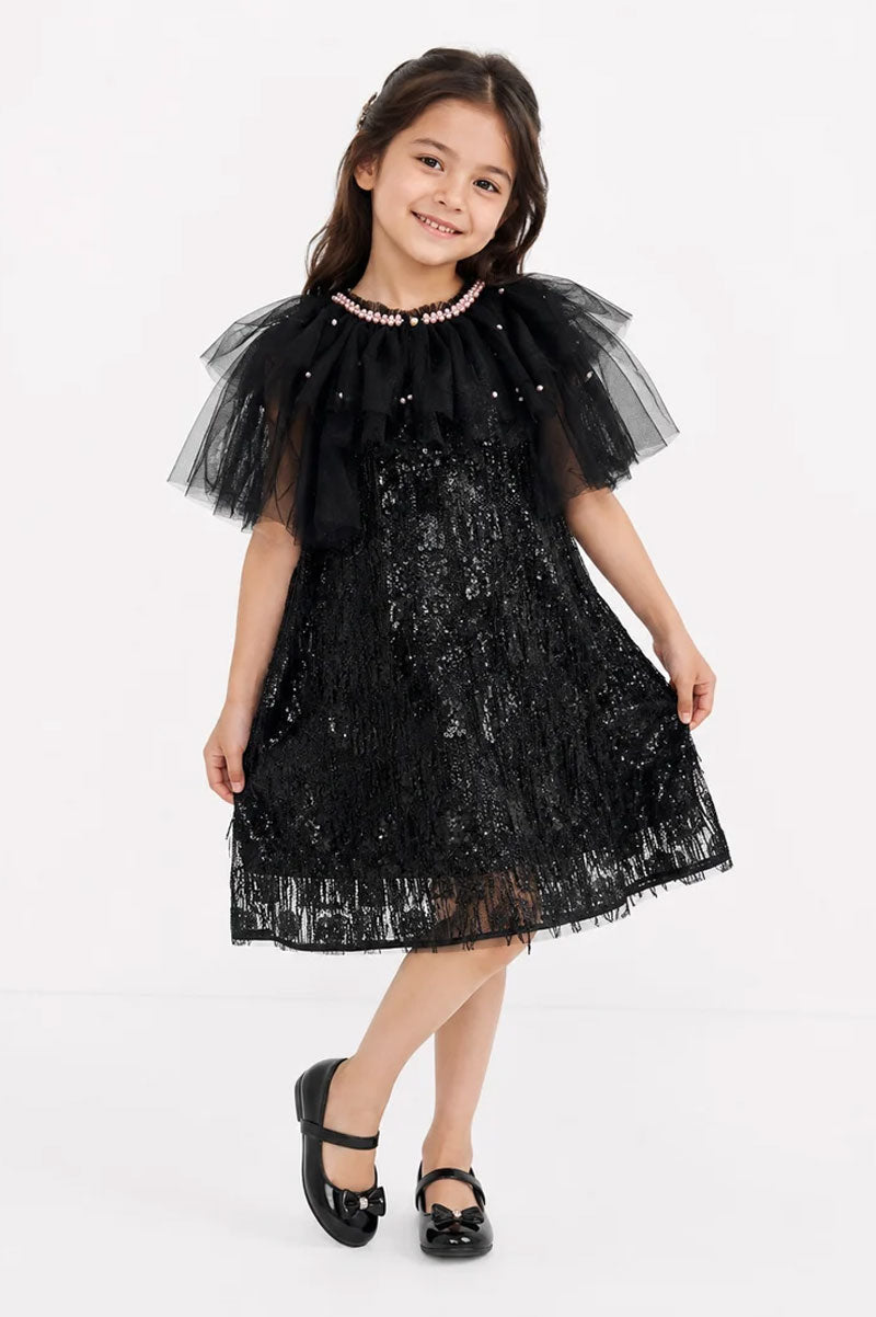 Girls Black Tulle Party Dress - Suviara Little