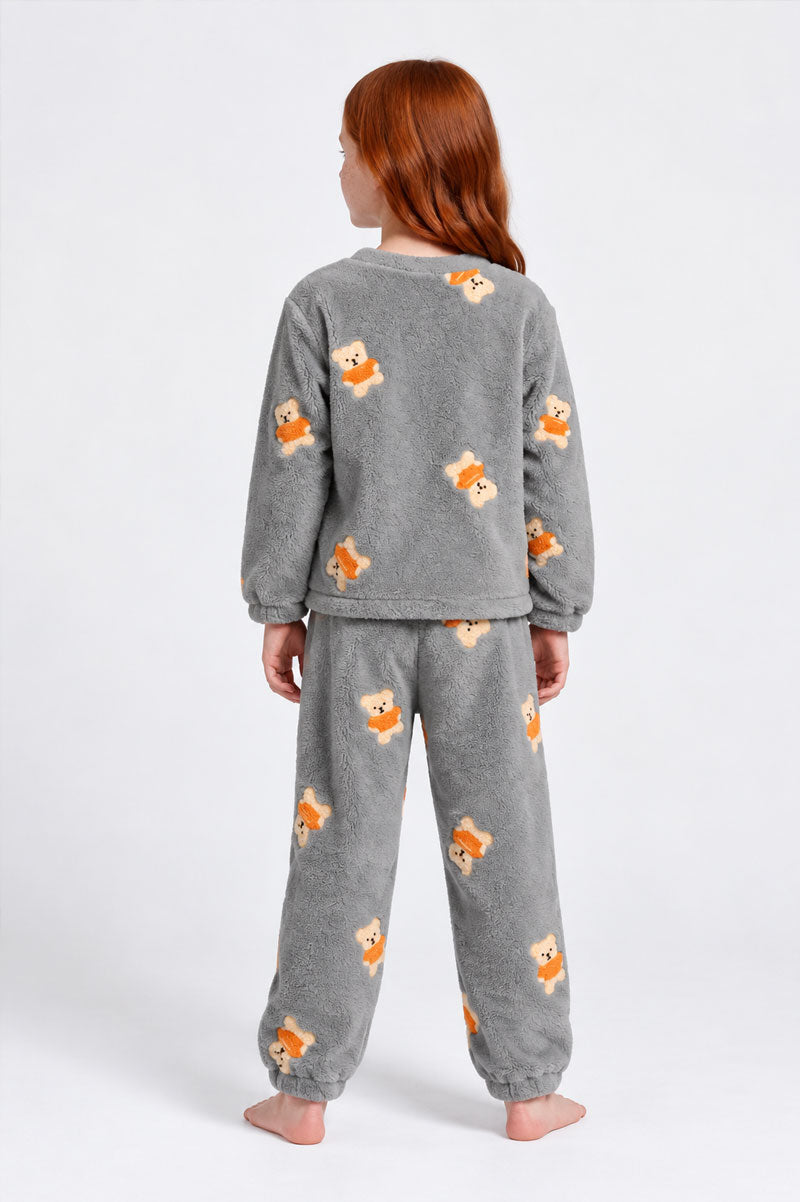 Soft Plush Fleece Teddy Print Kids T-Shirt & Pyjama Set - Suviara Little - Photo 3