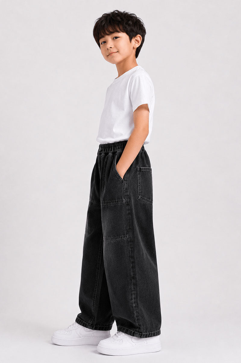 Multi-Pocket Denim Kids Wide-Leg Cargo Jeans Pants - Suviara Little