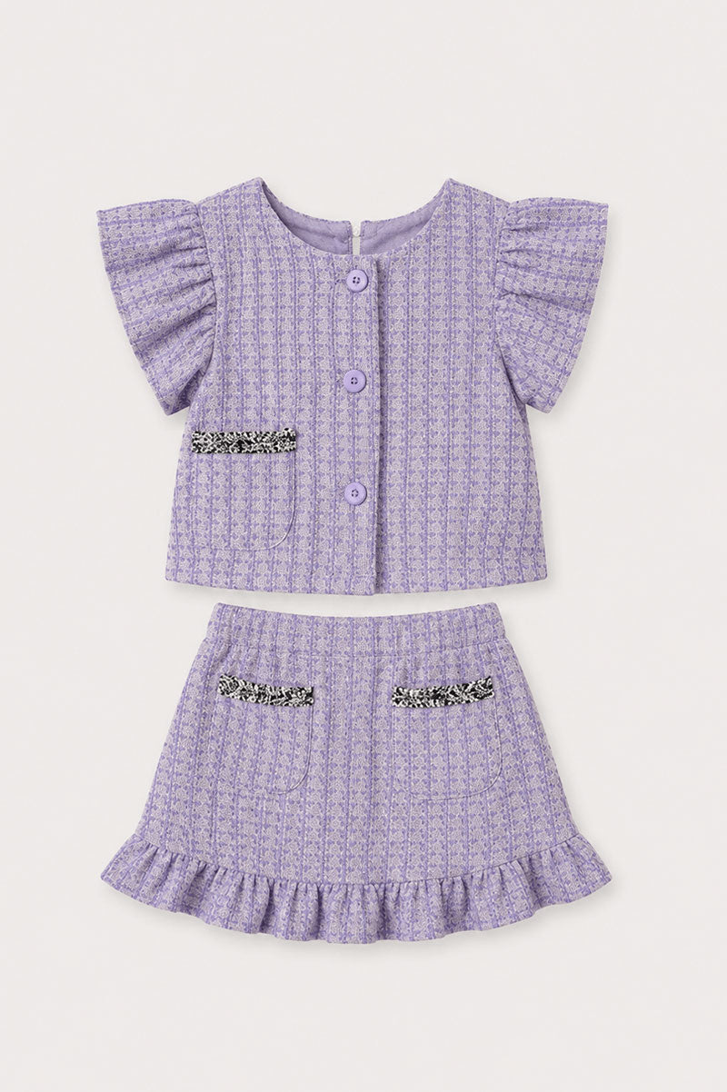 Girl's Purple 2 Piece Tweed Jacket and Skirt Set - Suviara Little - Photo 5