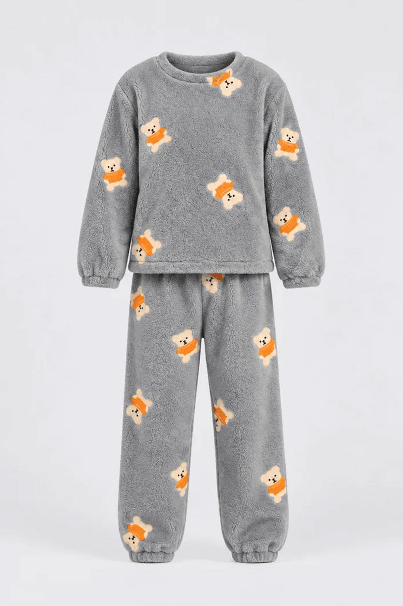 Soft Plush Fleece Teddy Print Kids T-Shirt & Pyjama Set - Suviara Little - Photo 5