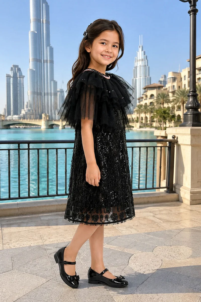 Girls Black Tulle Party Dress - Suviara Little