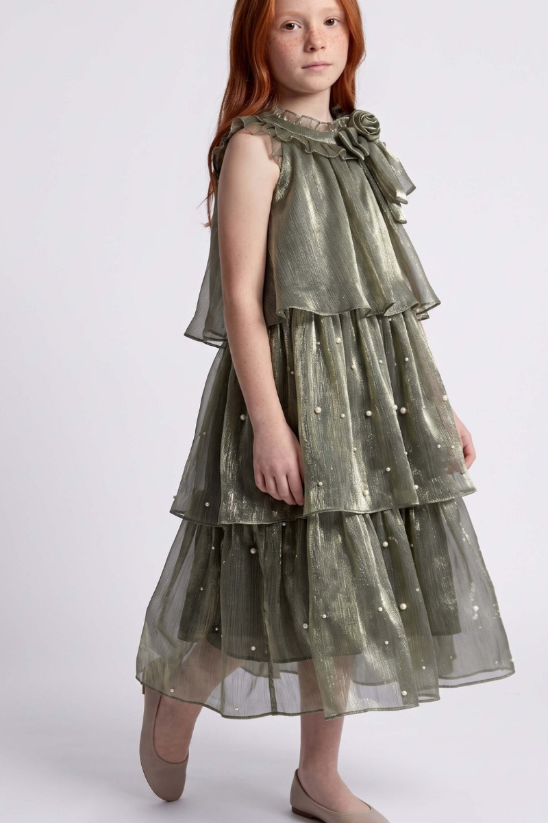 Olive Green Fairy Sparkle Sequins Party Dress - Suviara Little - Photo 4