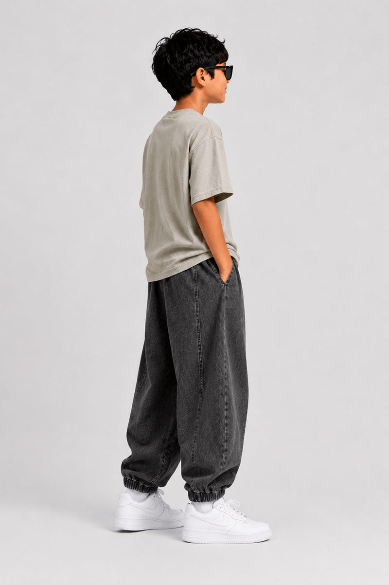 Loose Fit Baggy Jeans Denim Pants Charcoal Black - Suviara Little - Photo 5