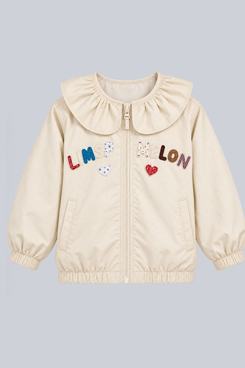 Embroidered Adorable Girls Ruffle Collar Cotton Zip Jacket - Suviara Little