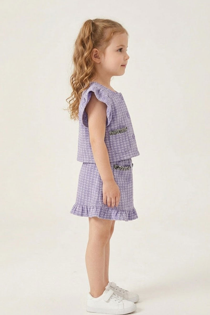 Girl's Purple 2 Piece Tweed Jacket and Skirt Set - Suviara Little - Photo 3