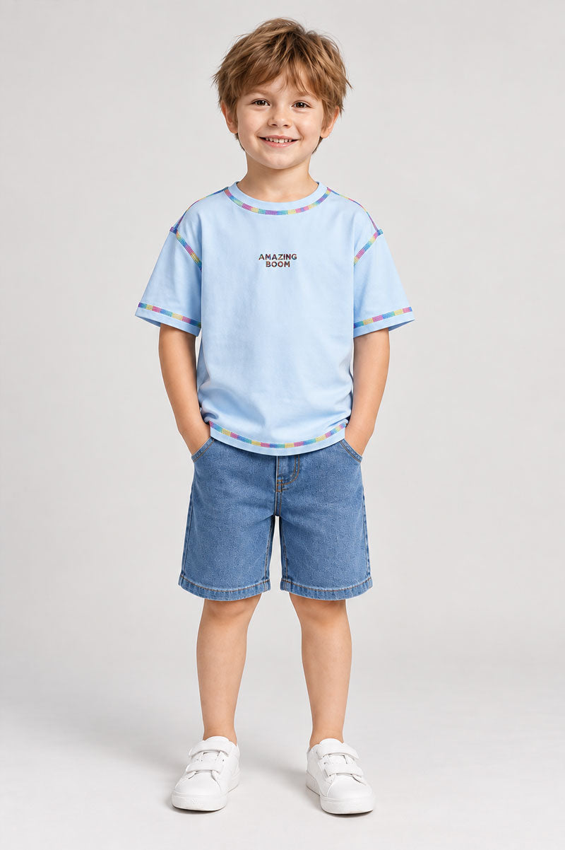 Short Sleeve Casual T-Shirt Light Blue - Suviara Little
