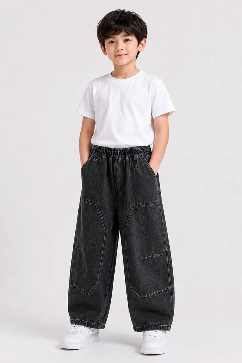 Multi-Pocket Denim Kids Wide-Leg Cargo Jeans Pants - Suviara Little