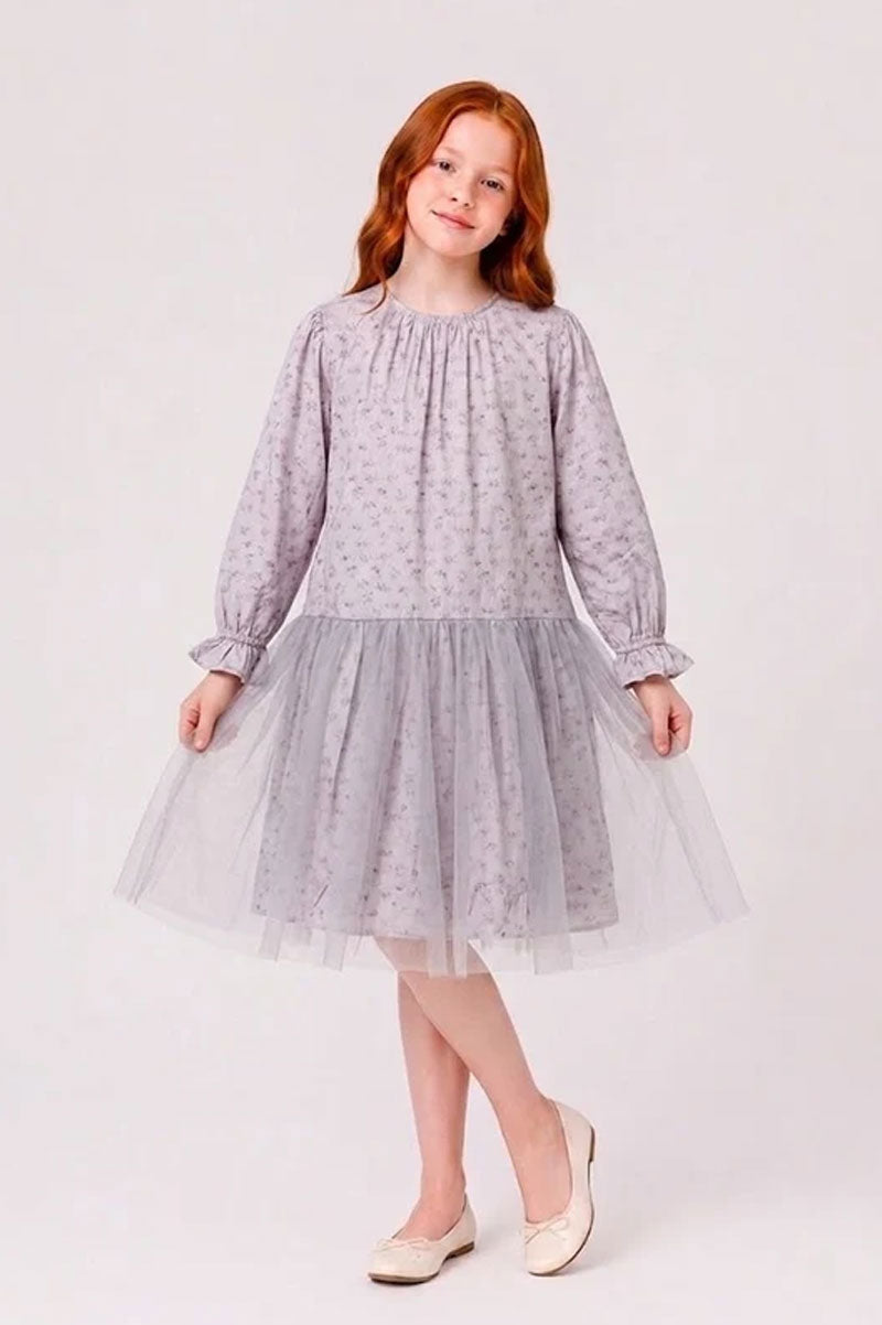Kids Eloise Long Sleeve Dress Up Floral Print Tulle Skirt - Suviara Little