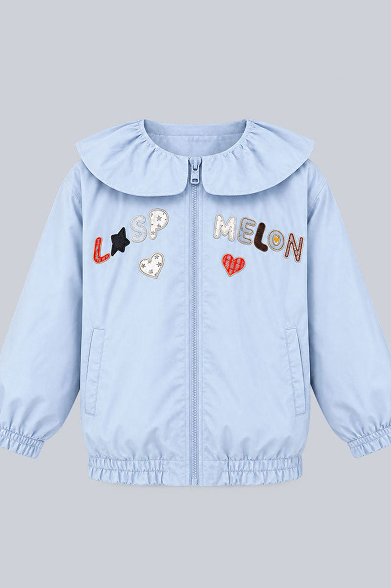 Embroidered Adorable Girls Ruffle Collar Cotton Zip Jacket - Suviara Little