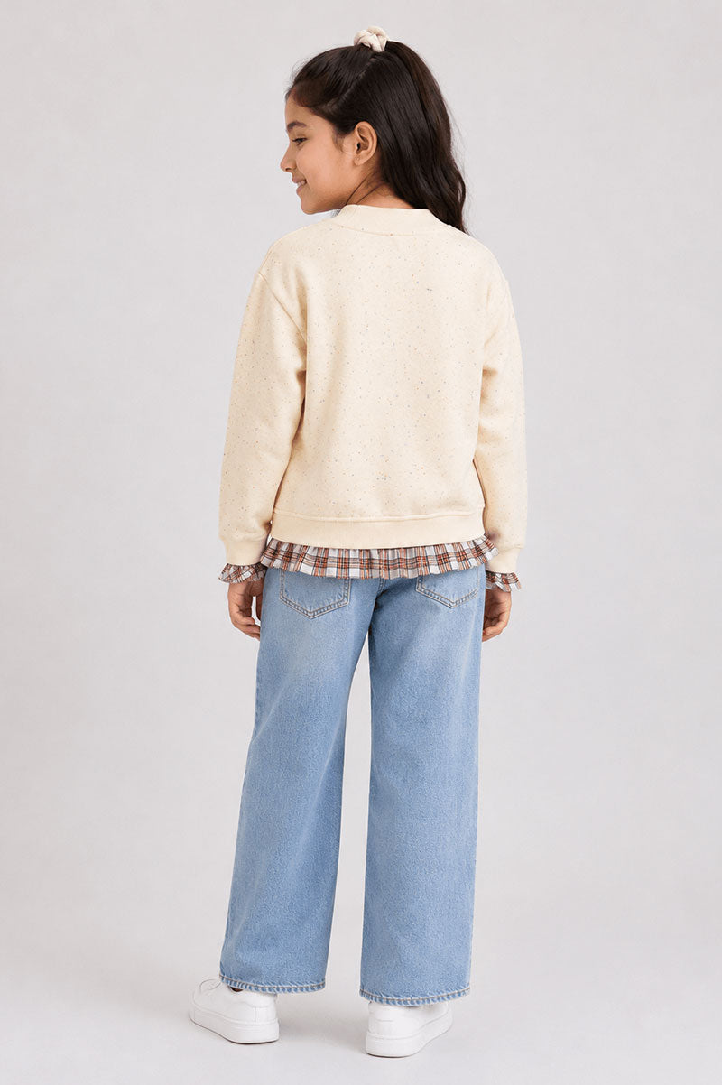 Speckled Fleece Long Sleeves Layered Red Plaid Sweatshirt - Suviara Little