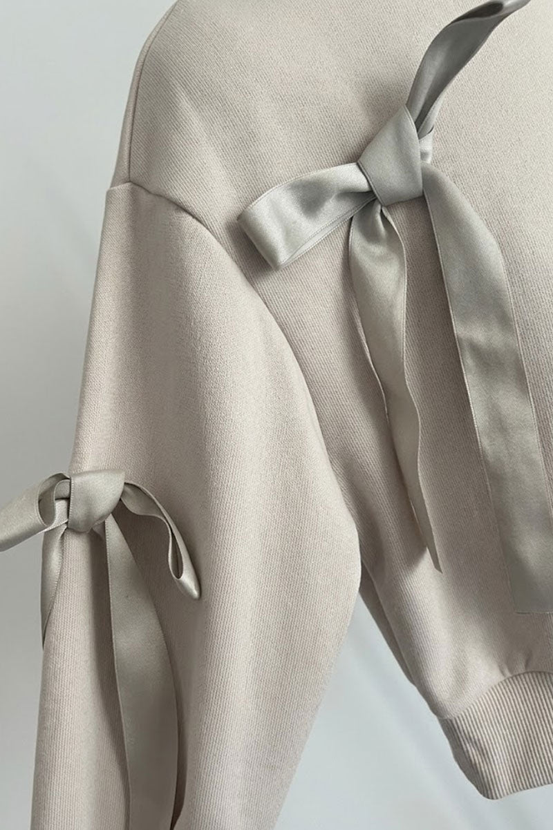 Bow Detail Striped Co-Ord Set Sweatshirt and Wide Pants - Suviara Little