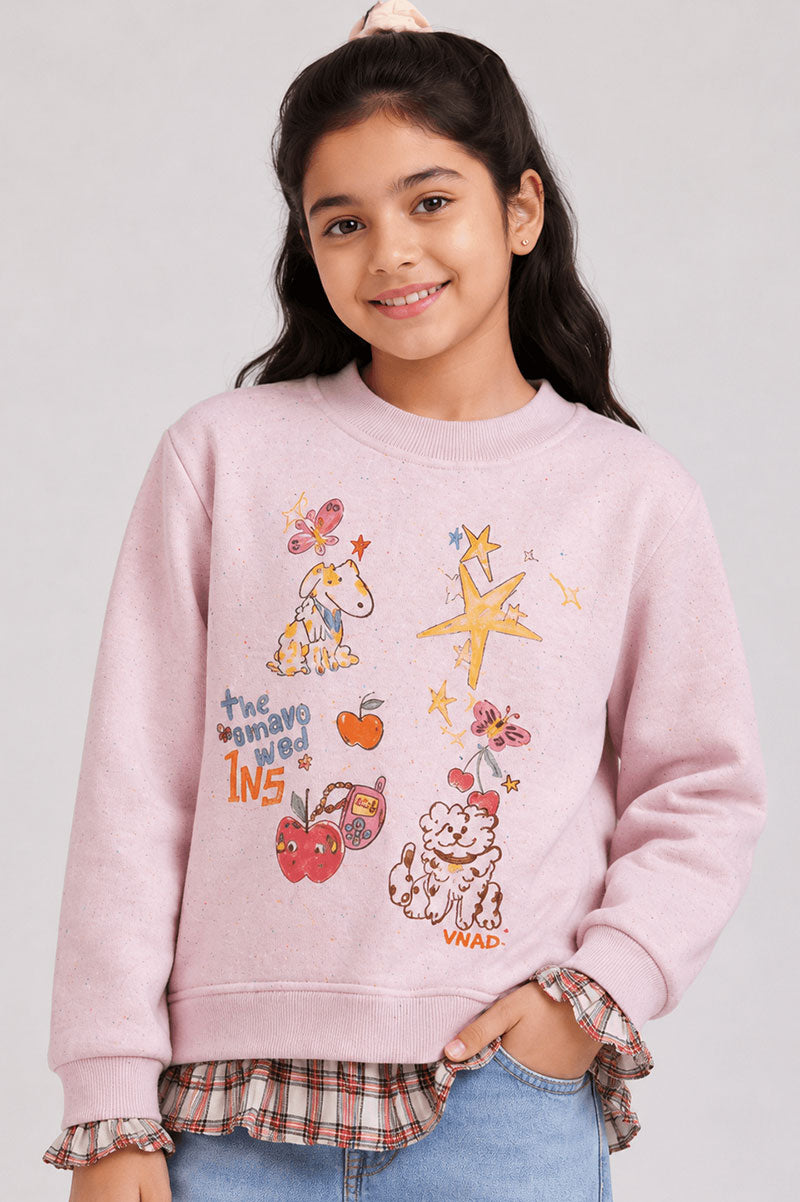 Speckled Fleece Long Sleeves Layered Red Plaid Sweatshirt - Suviara Little