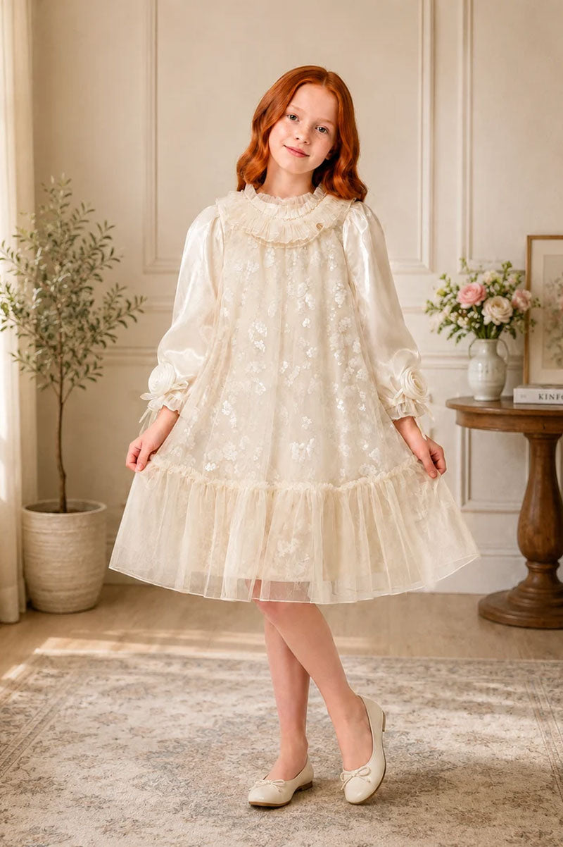 Ruffle Collar Girls Party Dress - Suviara Little