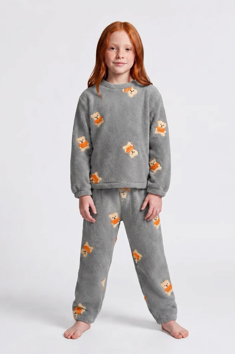 Soft Plush Fleece Teddy Print Kids T-Shirt & Pyjama Set - Suviara Little