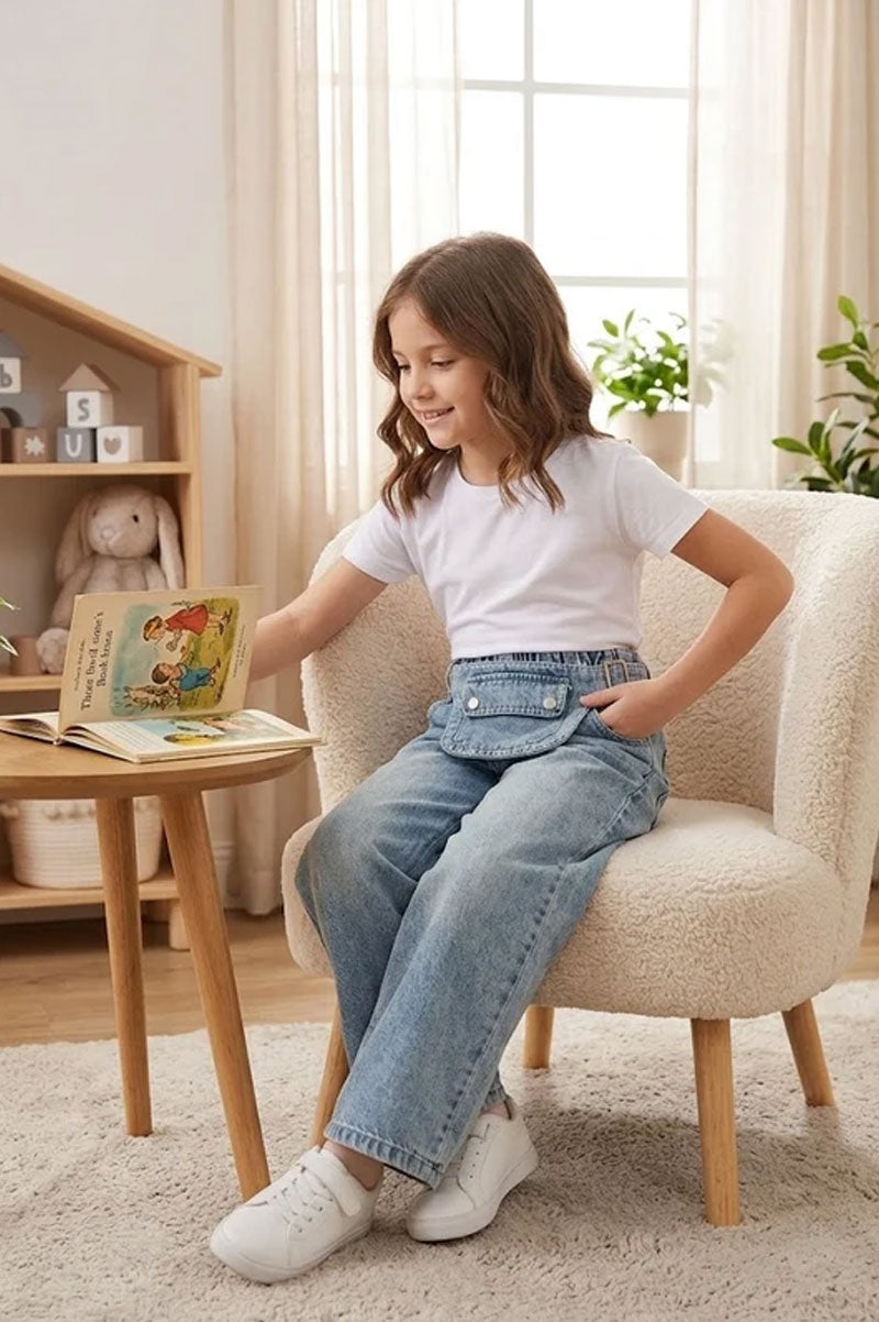 Wide Leg Denim Jeans With Belt For Kids - Suviara Little