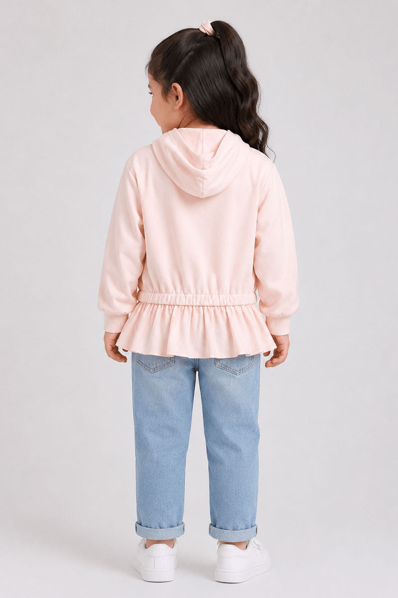 Light Pink Hooded Sweatshirt Embroidered Floral Appliques - Suviara Little - Photo 4