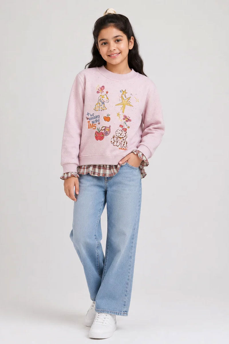 Speckled Fleece Long Sleeves Layered Red Plaid Sweatshirt - Suviara Little