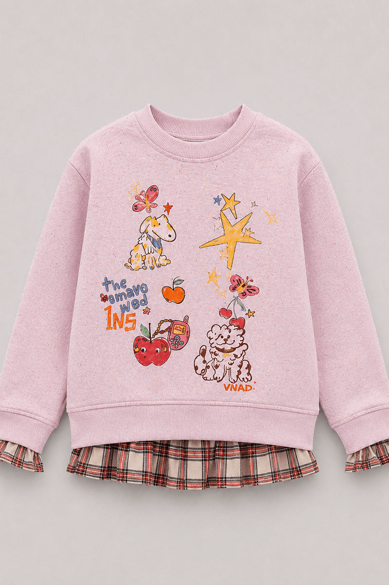 Speckled Fleece Long Sleeves Layered Red Plaid Sweatshirt - Suviara Little