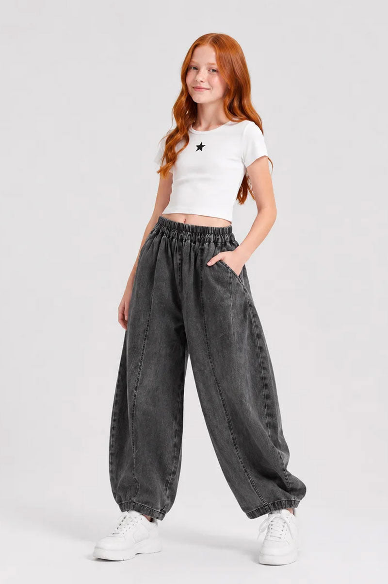 Loose Fit Baggy Jeans Denim Pants Charcoal Black - Suviara Little