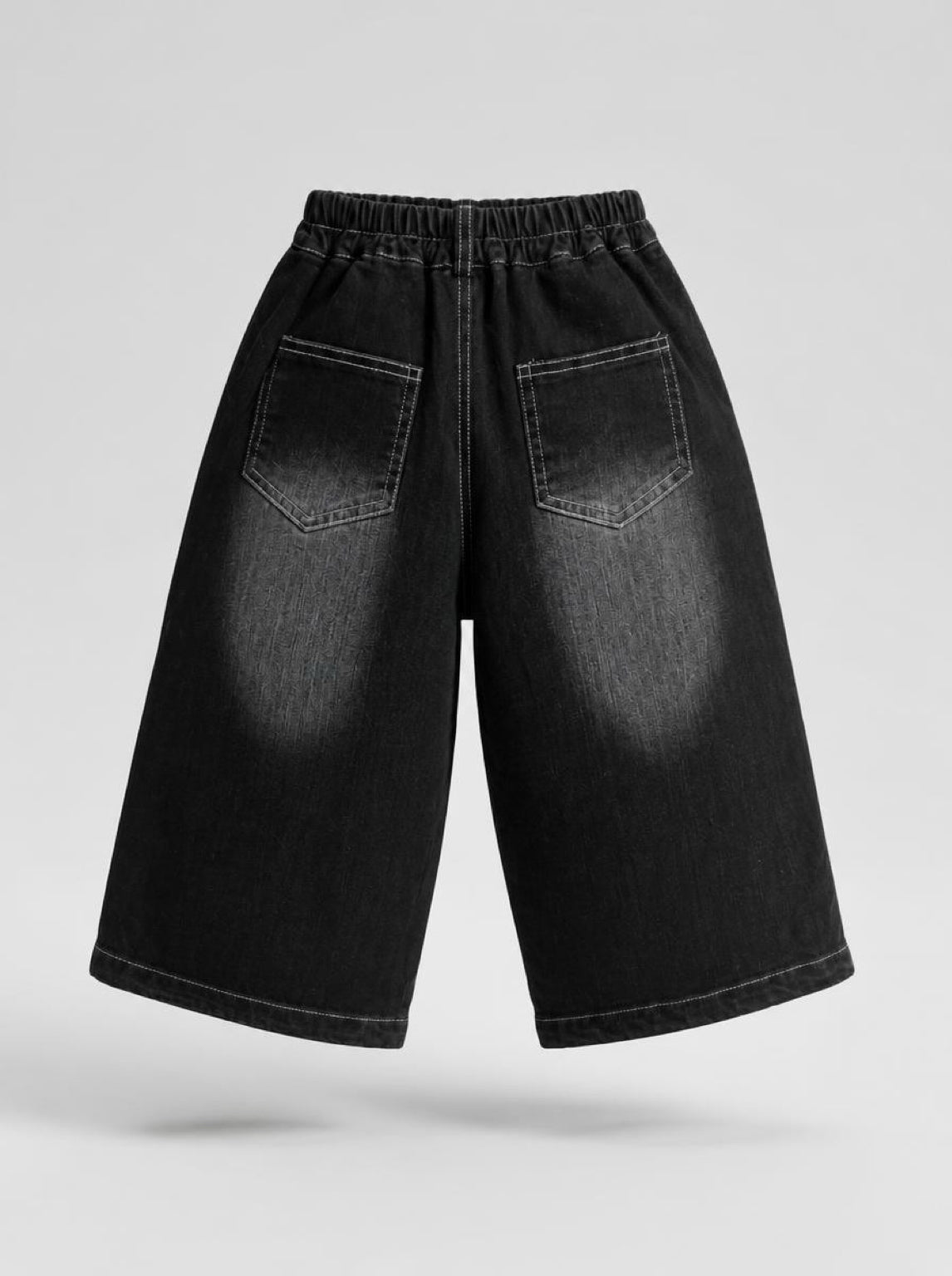 Multi-Pocket Wide-Leg Denim Cargo Shorts Black - Suviara Little - Photo 6