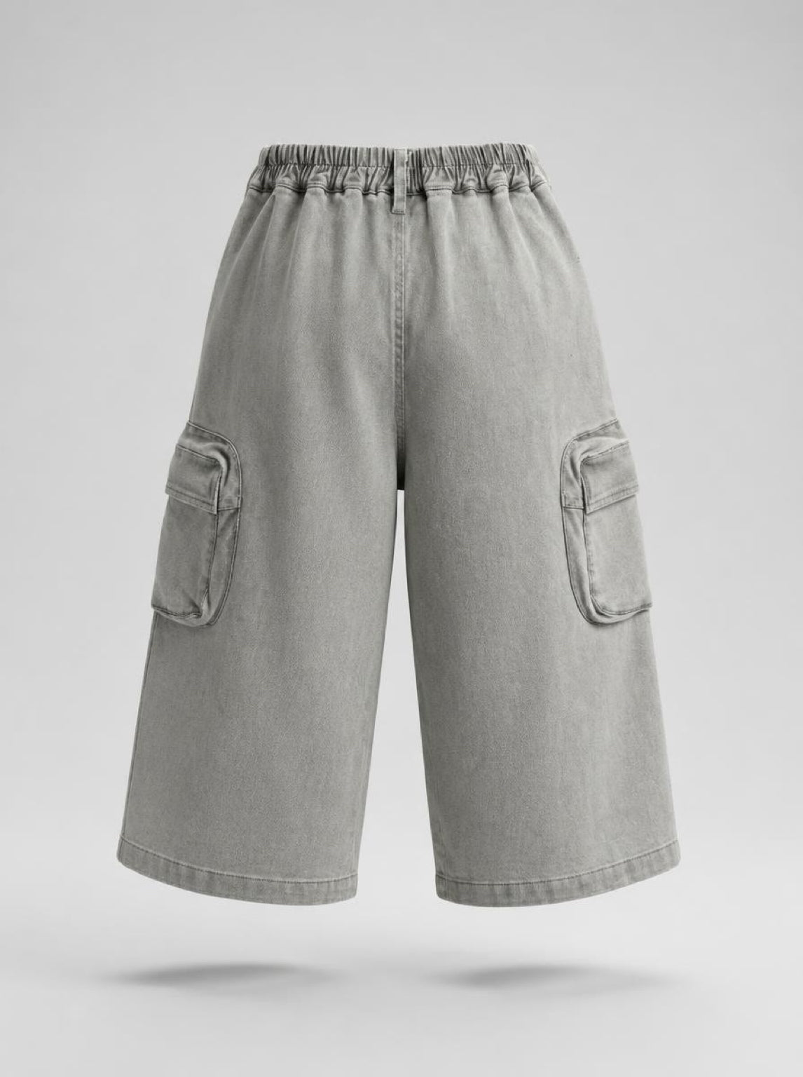 Multi-Pocket Wide-Leg Denim Cargo Shorts Light Grey - Suviara Little - Photo 6
