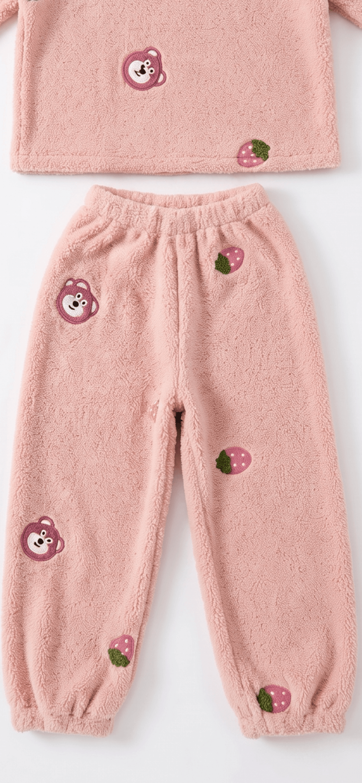 Kids Strawberry Bear Fluffy Fleece T-Shirt & Pyjama Set - Suviara Little - Photo 4