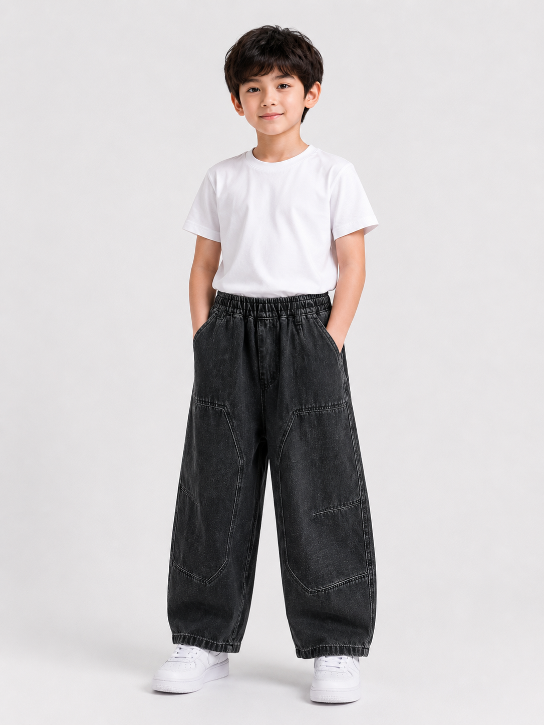 Multi-Pocket Wide-Leg Denim Cargo Jeans Pants for Kids