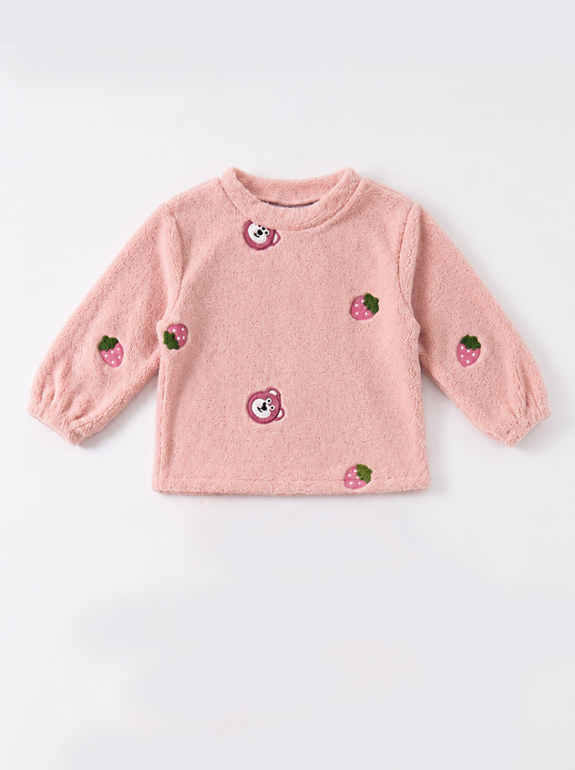 Kids Strawberry Bear Fluffy Fleece T-Shirt & Pyjama Set - Suviara Little - Photo 5