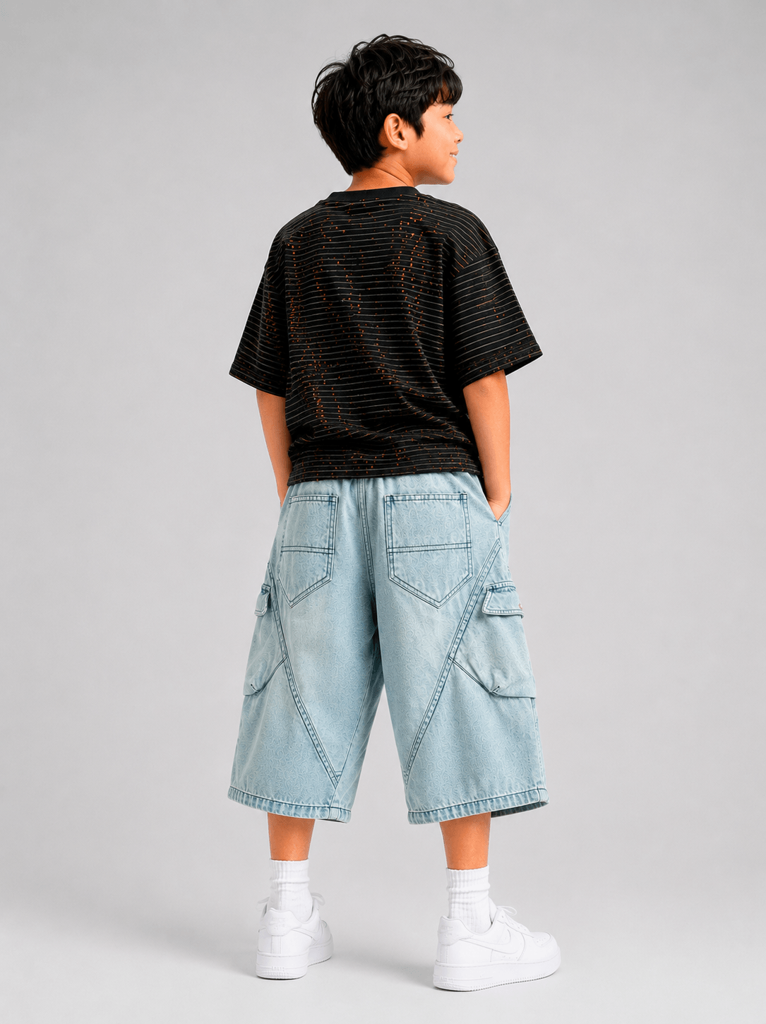 Unisex Baggy Loose Fit Denim Cargo Shorts Light Blue - Suviara Little - Photo 5