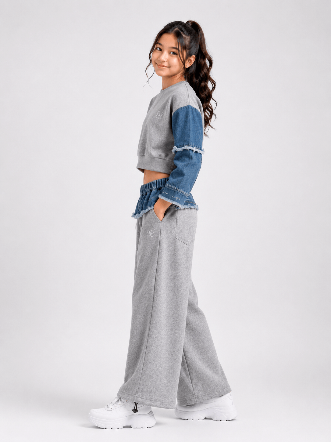 kids dress Patchwork Sweatshirt Grey - Suviara Little