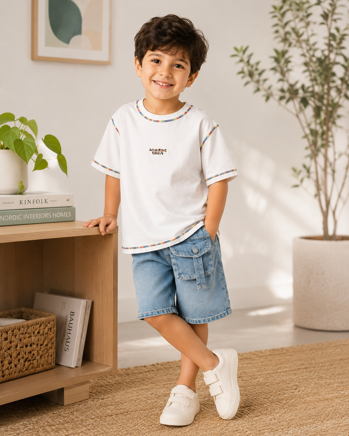 Amazing Boom Round Neck Short Sleeve Casual T-Shirt White