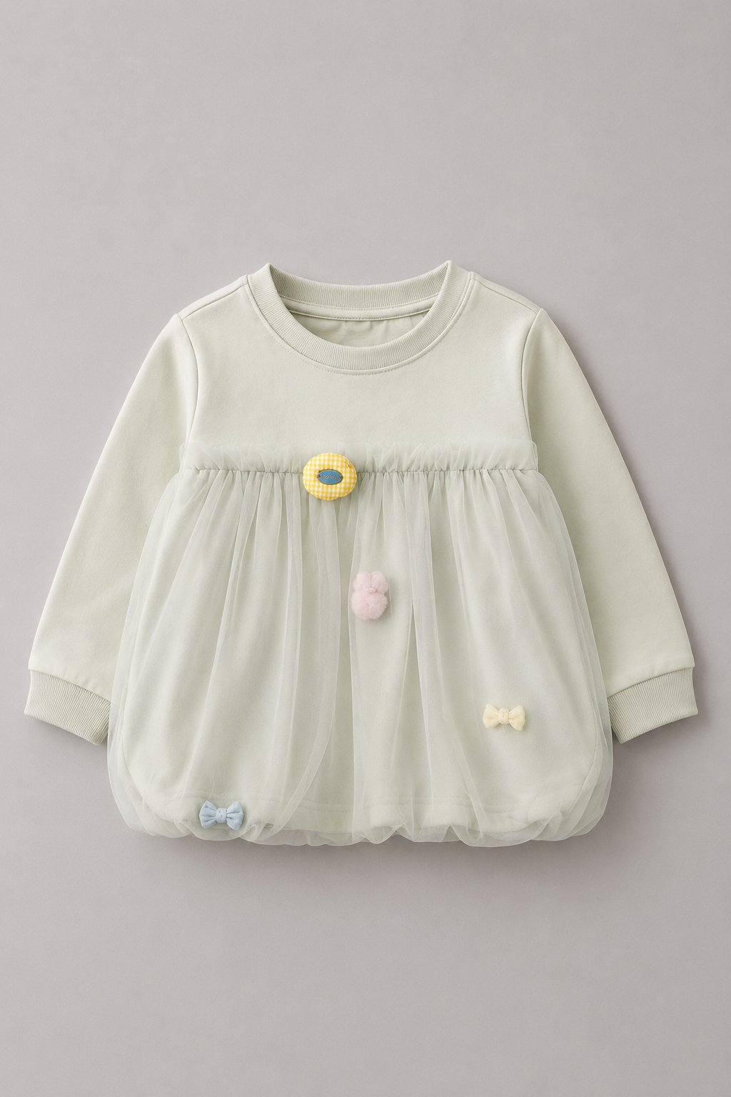 Girl's Tulle Sweatshirt Tiny Bow