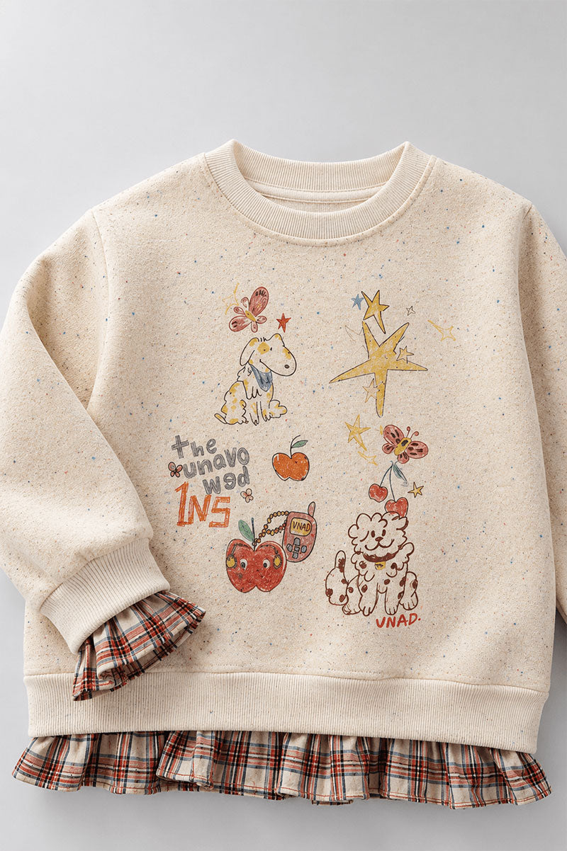 Speckled Fleece Long Sleeves Layered Red Plaid Sweatshirt - Suviara Little