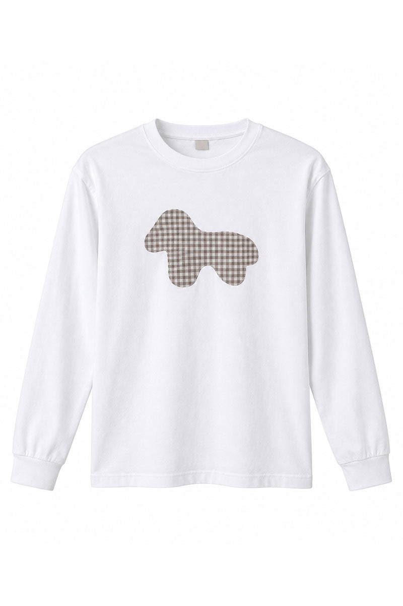 Boys' Long-Sleeve White Gingham Patch T-Shirt - Suviara Little