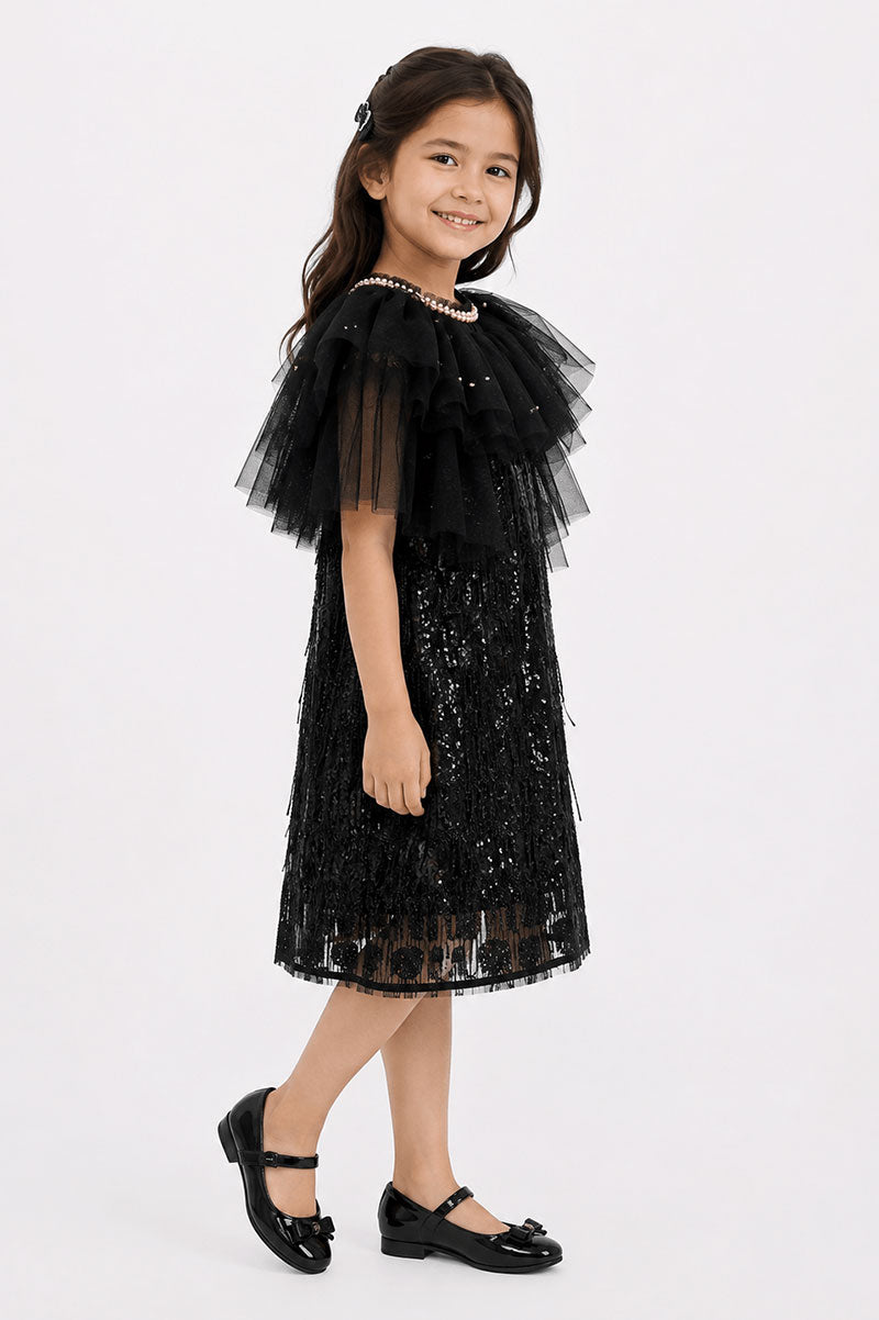 Girls Black Tulle Party Dress - Suviara Little