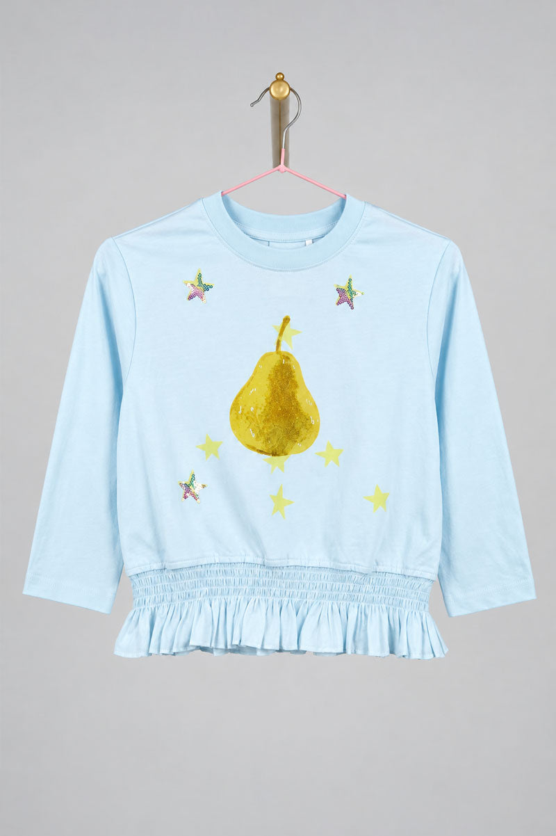 Light Blue Fairy Cotton Sweatshirt Long Sleeve Glittery Pear - Suviara Little