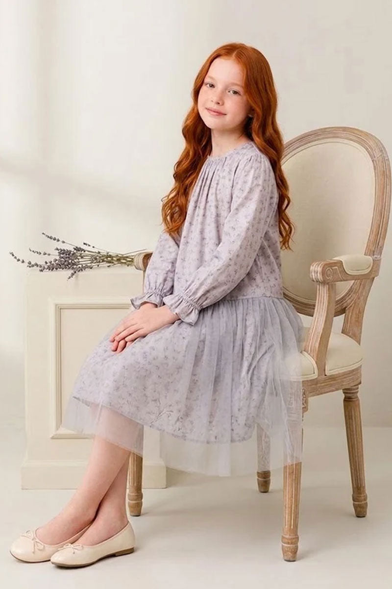 Kids Eloise Long Sleeve Dress Up Floral Print Tulle Skirt - Suviara Little