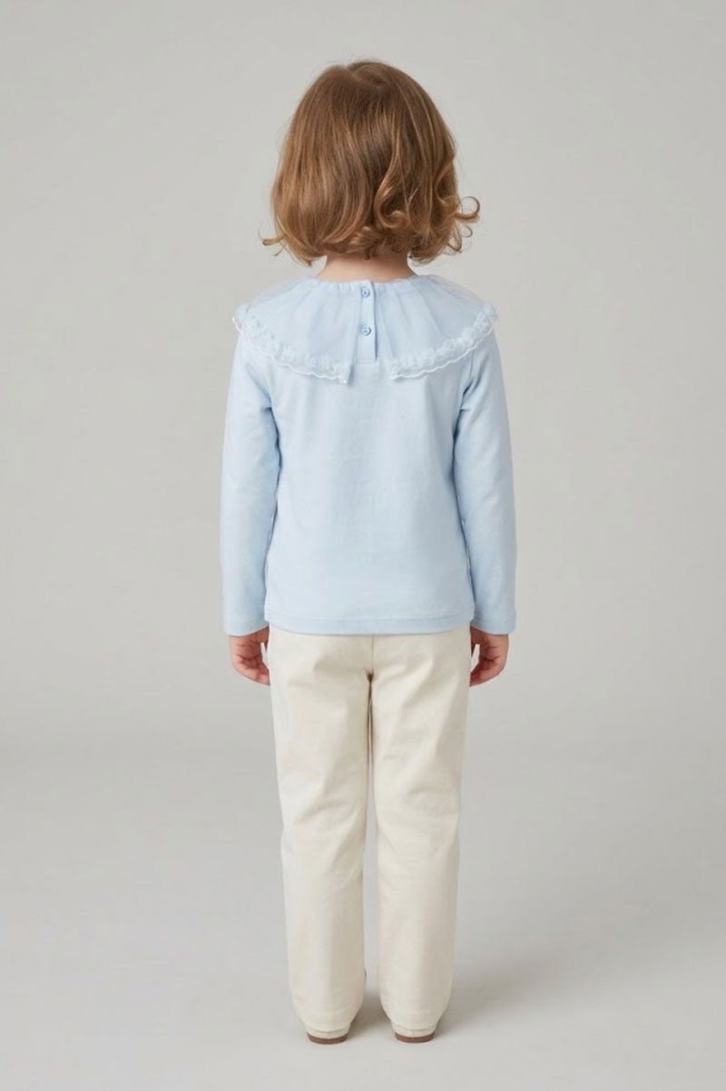 Long-Sleeved Ruffled Peter Pan Collar T-Shirt - Suviara Little - Photo 3