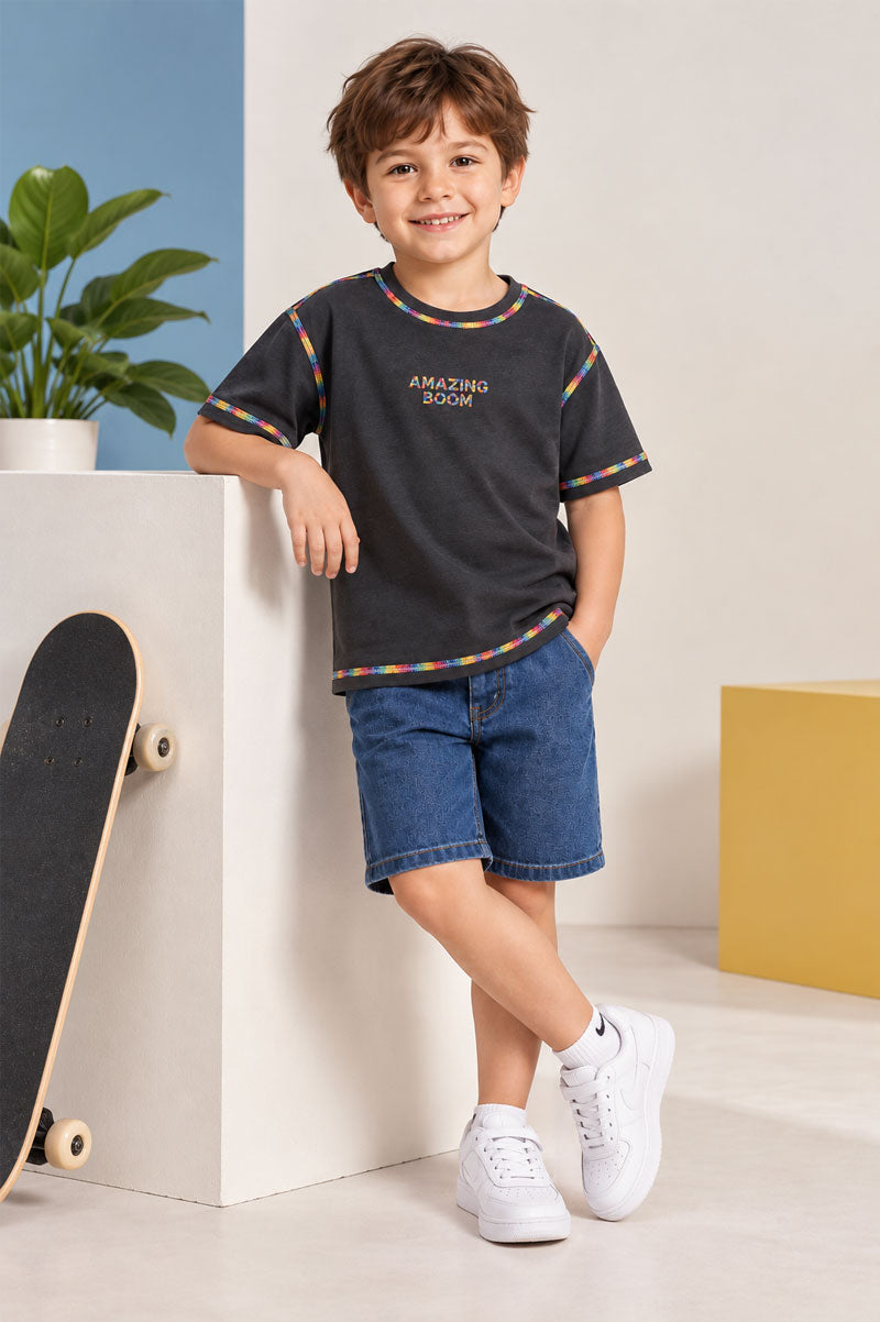 Short Sleeve Casual T-Shirt Navy Blue - Suviara Little - Photo 4