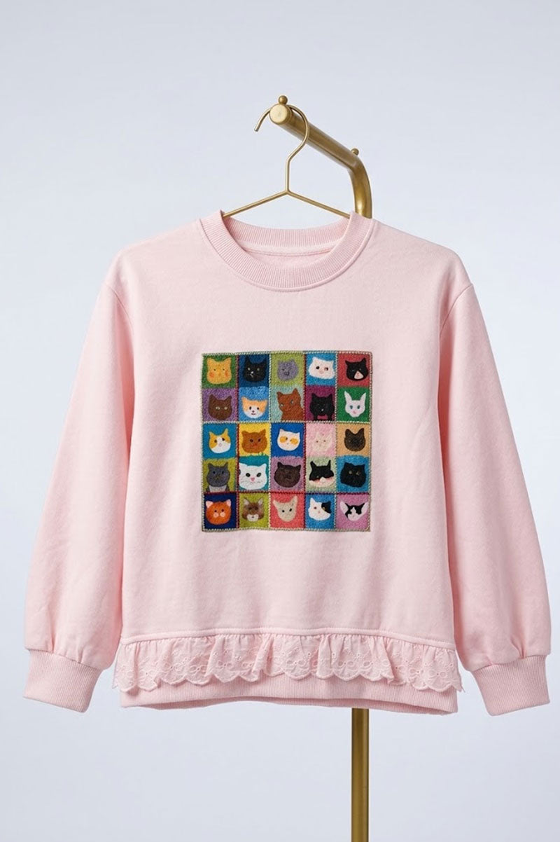Pink Ruffled Cute Cat Graphic Sweatshirts - Suviara Little - Photo 5